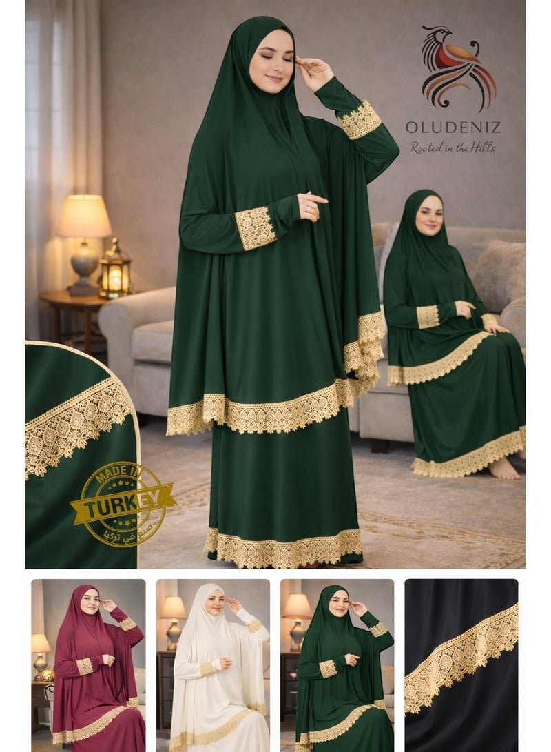 أولودينيز  طقم صلاة نسائي قطعتين – قماش لايكرا بارد ومريح – ساتر ومناسب لمعظم المقاسات – صناعة تركية - Image 2